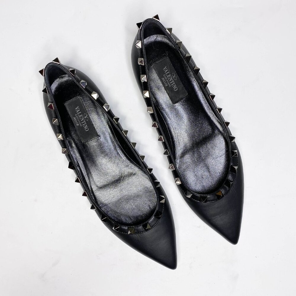 Valentino Noir Rockstud black leather flats